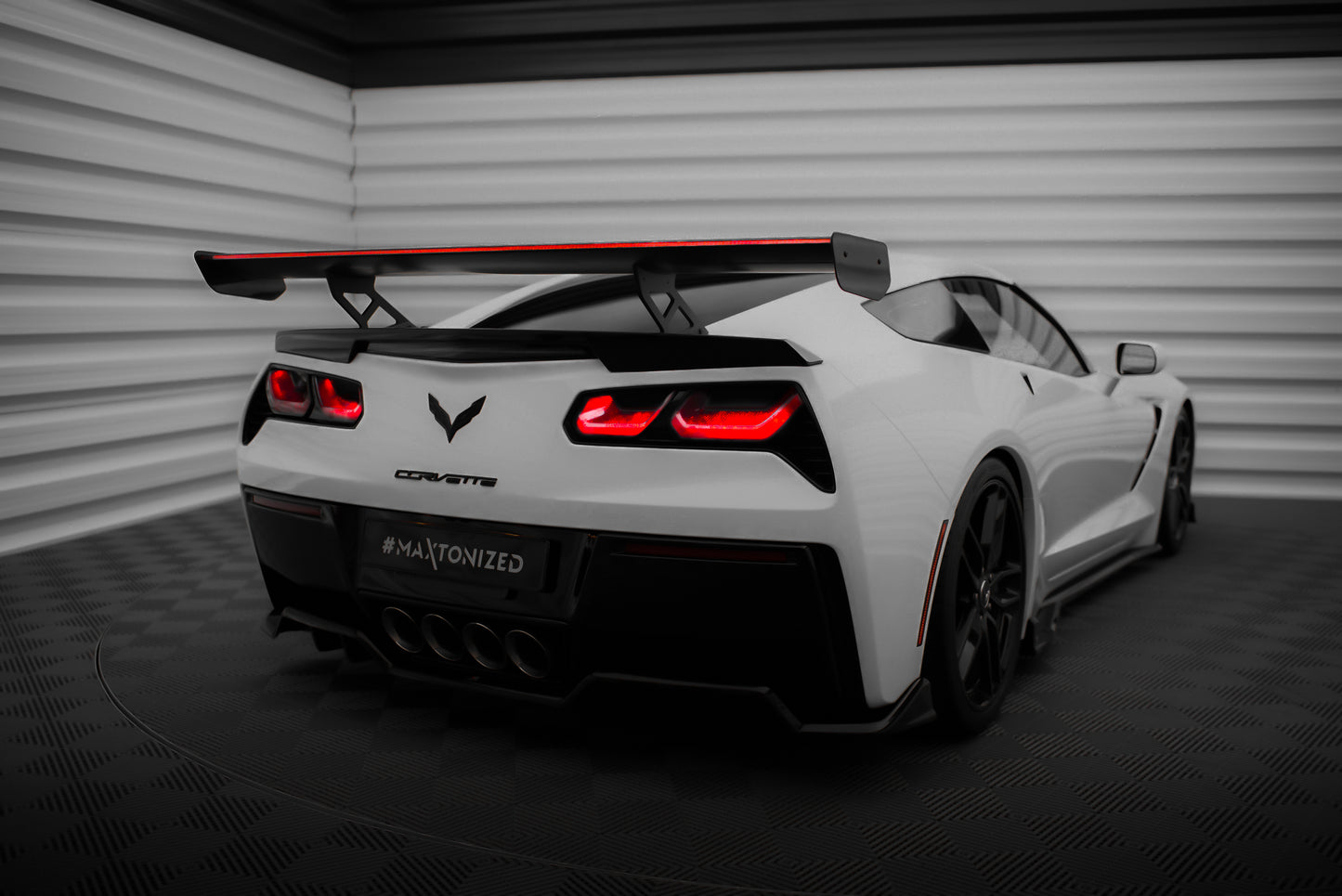 Carbon Spoiler With Internal Brackets Uprights + LED suitable for Chevrolet Corvette Stingray / Grand Sport C7