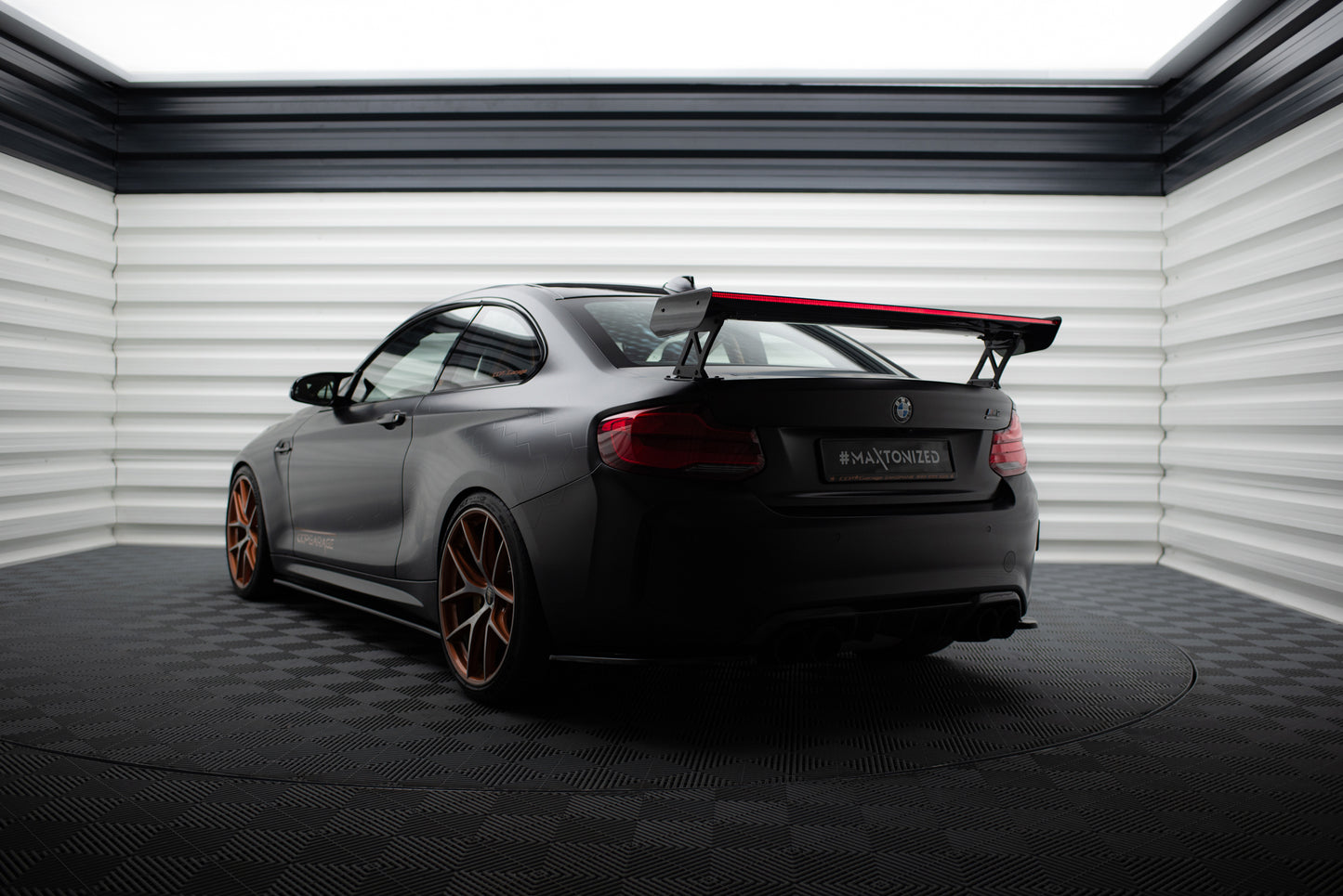 Carbon Spoiler With External Brackets Uprights + LED suitable for BMW M2 F87 / 2 / 2 M-Pack F22
