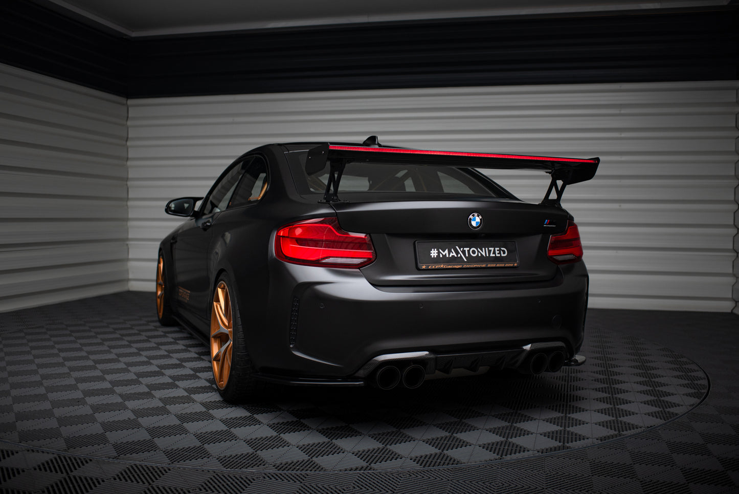Carbon Spoiler With External Brackets Uprights + LED suitable for BMW M2 F87 / 2 / 2 M-Pack F22