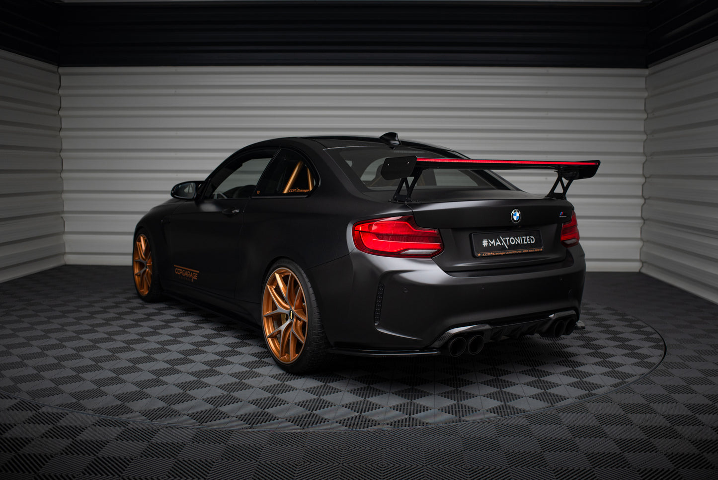 Carbon Spoiler With External Brackets Uprights + LED suitable for BMW M2 F87 / 2 / 2 M-Pack F22