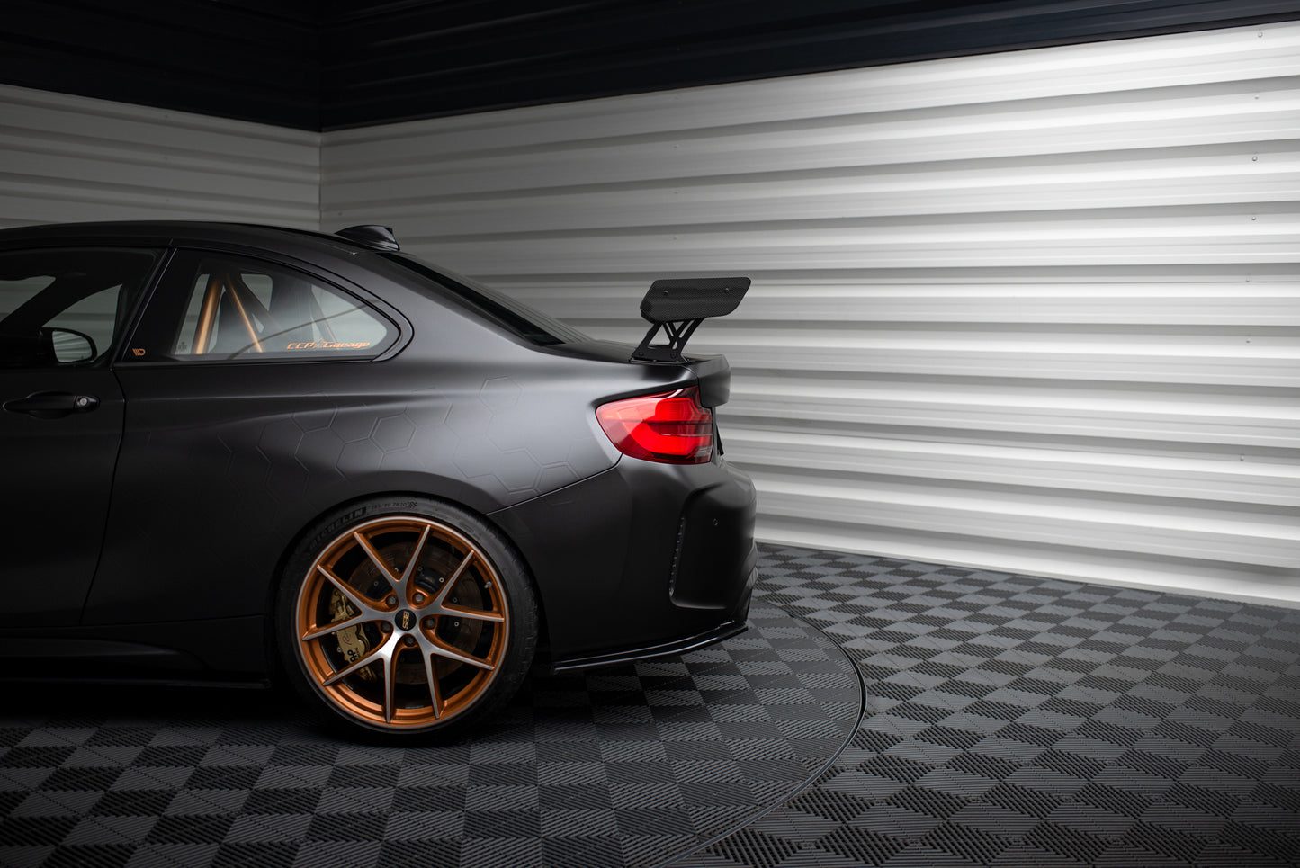 Carbon Spoiler With External Brackets Uprights + LED suitable for BMW M2 F87 / 2 / 2 M-Pack F22