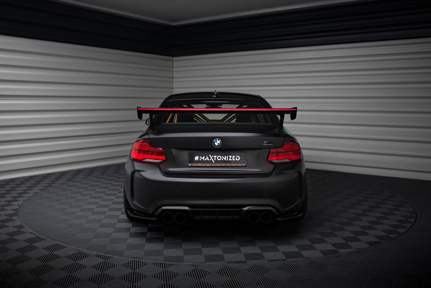 Carbon Spoiler With External Brackets Uprights + LED suitable for BMW M2 F87 / 2 / 2 M-Pack F22