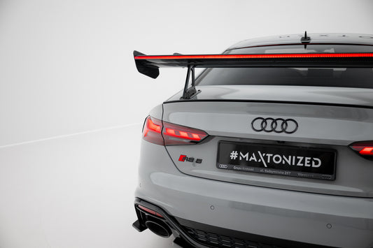 Karbonowy Spoiler Z Górnymi Mocowaniami + LED pasujący do Audi A5 / A5 S-Line / S5 / RS5 Coupe F5 / F5 Facelift