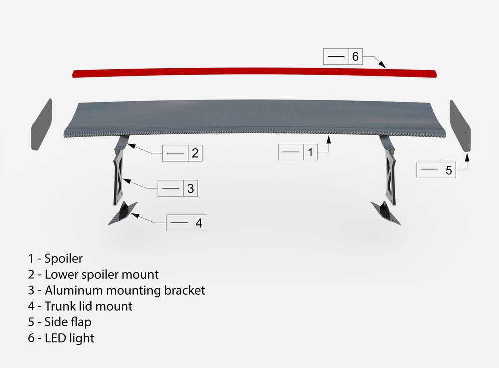 Carbon Fiber Spoiler With External Brackets Uprights +LED light BMW M2 G87 / M240i / 2 M-Pack / 2 Standard G42