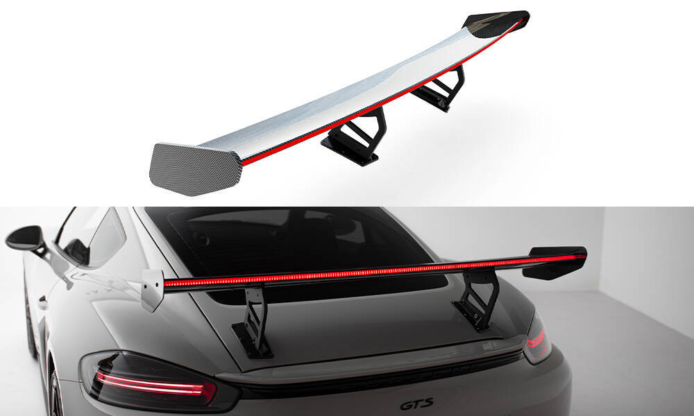 Carbon Spoiler With Internal Brackets Uprights V.2 + LED Porsche 718 Cayman 982c