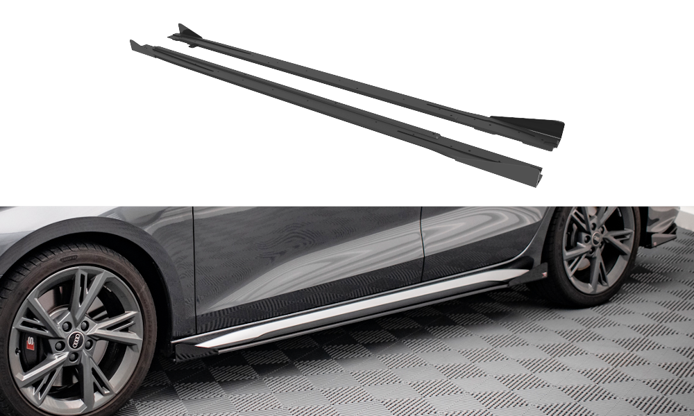 Street Pro Side Skirts Diffusers + Flaps Audi S3 / A3 S-Line 8Y / 8Y Facelift